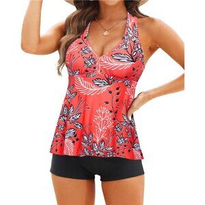 Racerback V-Neck Tankini with Boyshorts – Tummy Control Two Piece Swimsuit